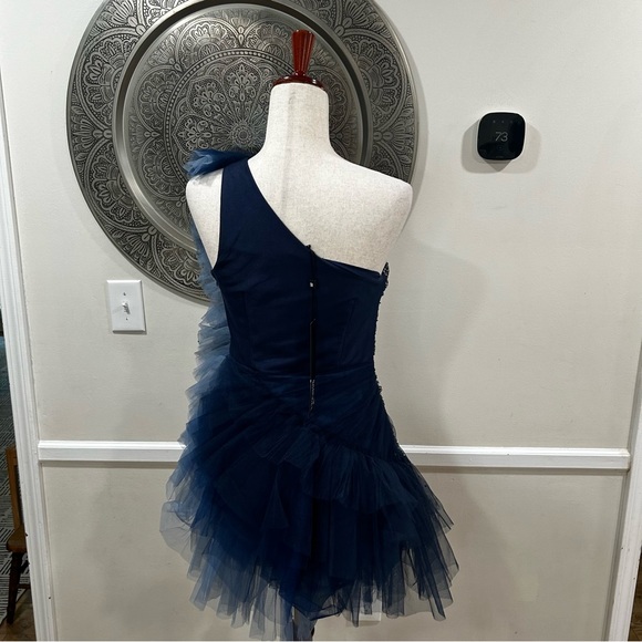 NWT $595 Badgley Mischa pleated tulle mini in navy - Size 2 - Picture 8 of 13